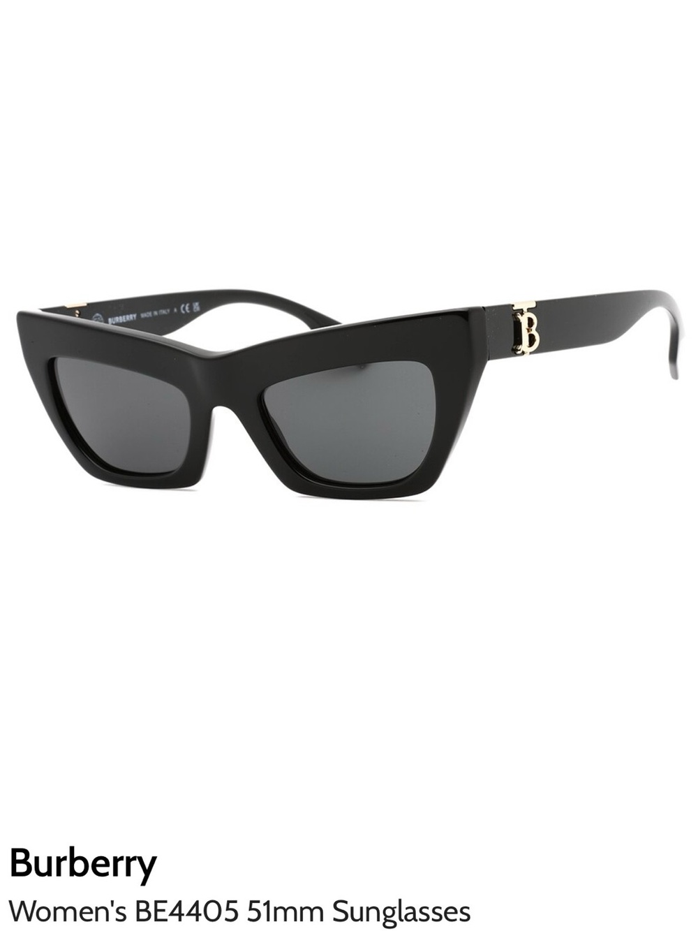 Burberry Black Cat-Eye Women's Sunglasses with Gold Logo New in case